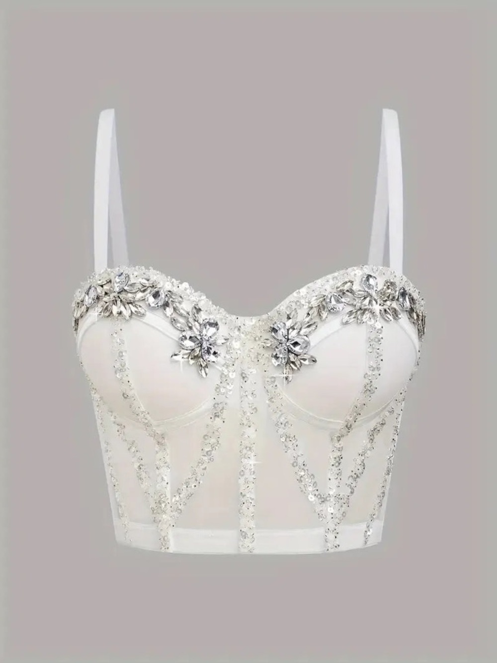 Merlin white bling Embellished Bustier Crop Top. Large.  wedding night
